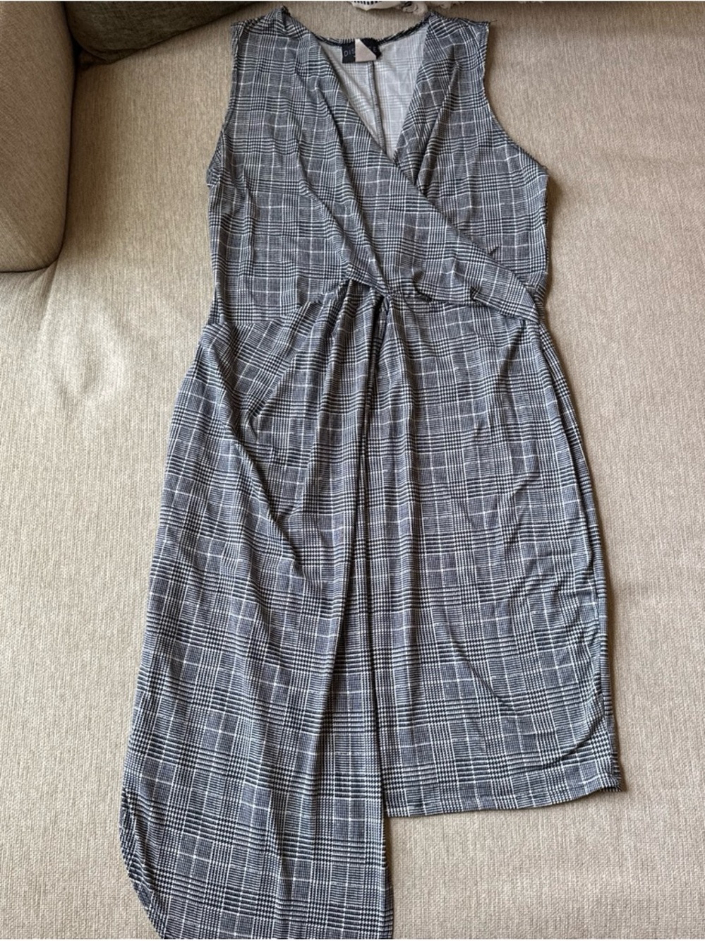 Discreet Grey Plaid Asymmetrical Wrap Dress